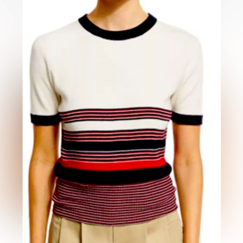 rag & bone Cream Black Red Striped Short Sleeve Sweater